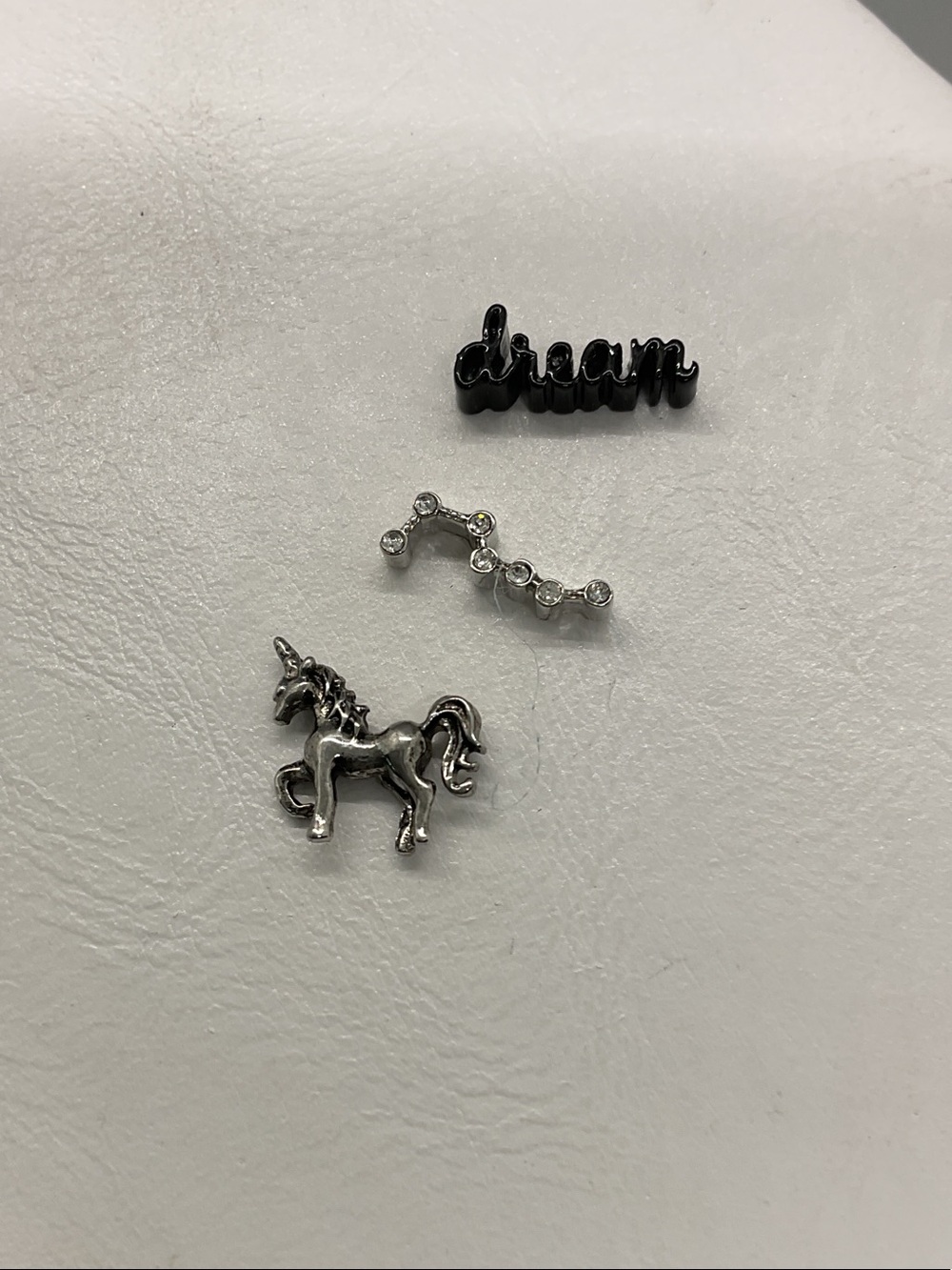 Origami Owl Silver Unicorn, Rhinestone Constellation & Black 'dream' Charm Trio